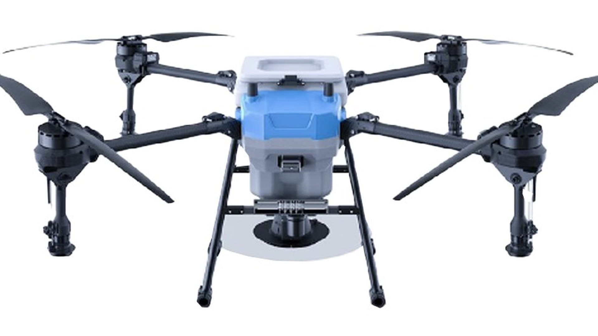 Cyron A-series agricultural spray drone, white airframe with blue accent.
